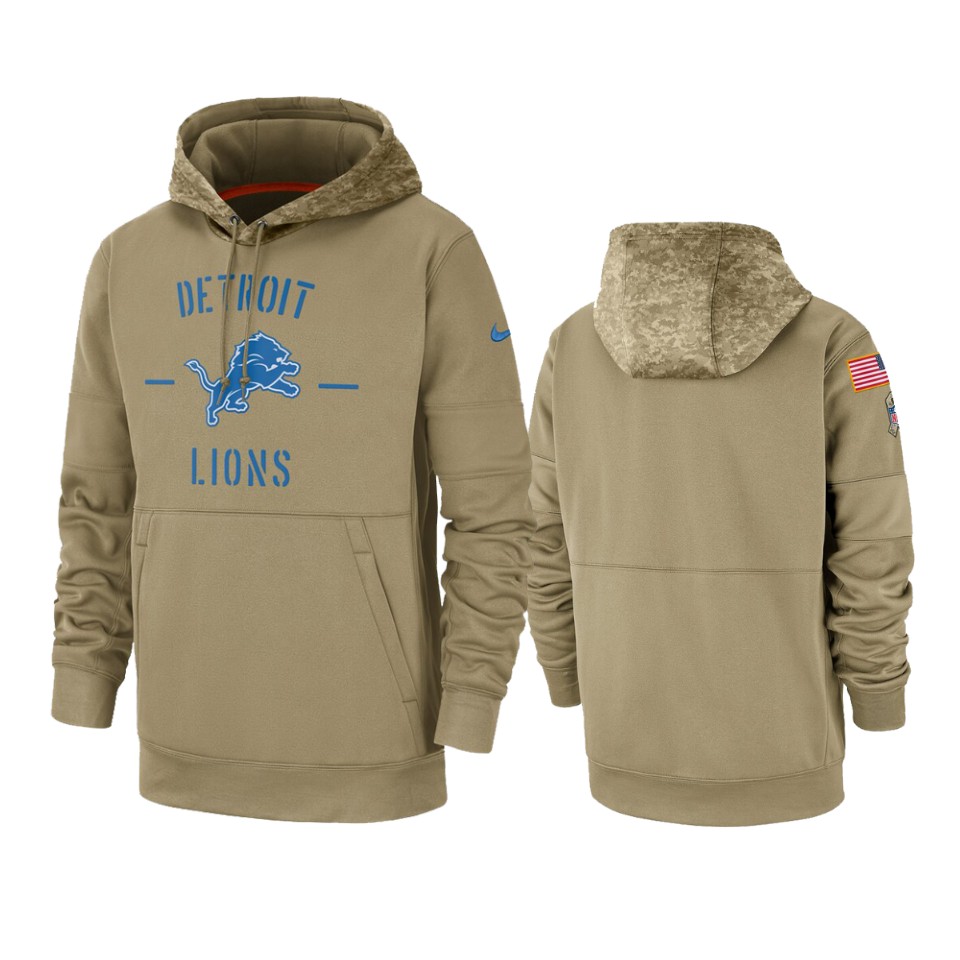 Men's Detroit Lions Tan 2019 Salute to Service Sideline Therma Pullover Hoodie